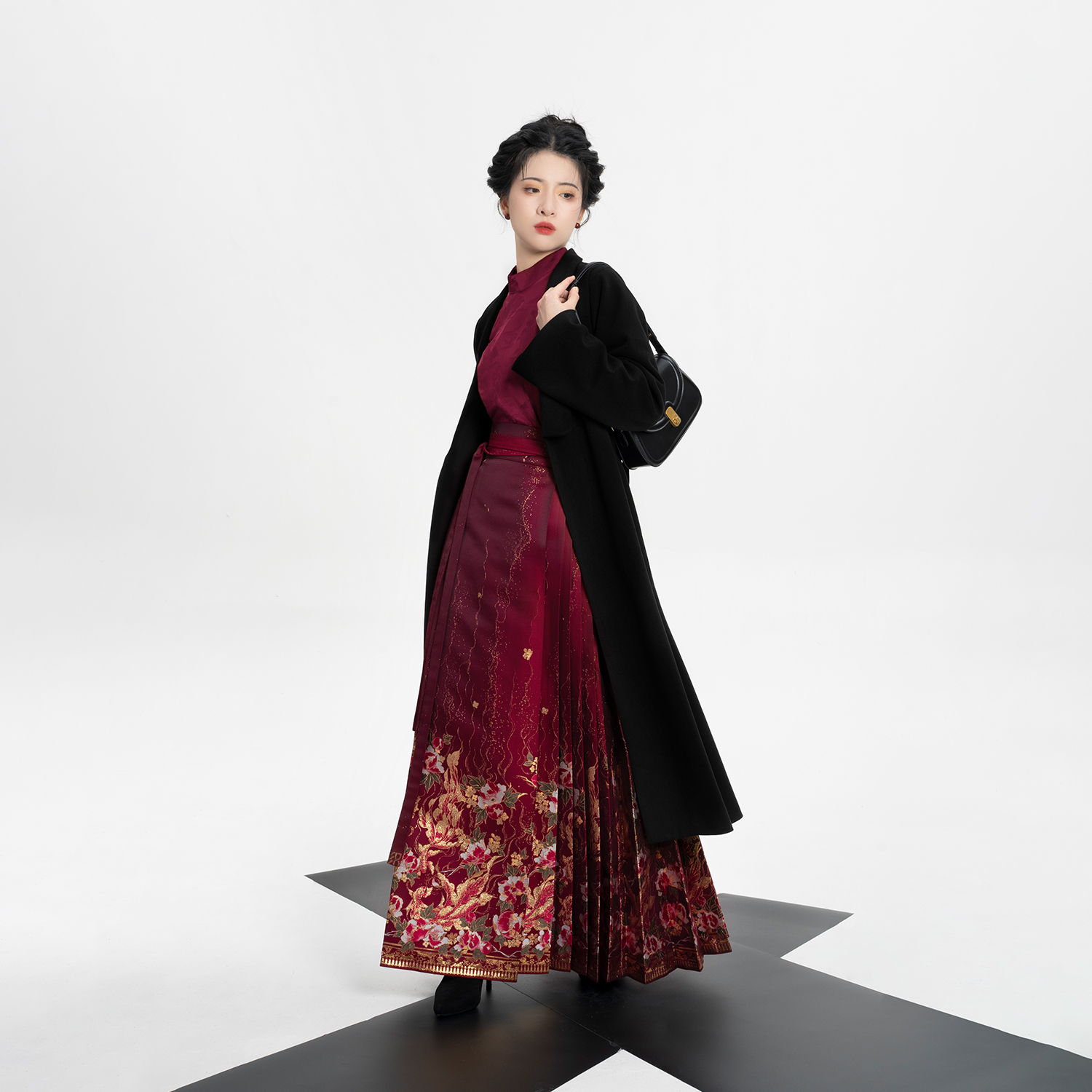 织造司[庆鲤]明制马面裙汉服改良新年战袍呢大衣国风衬衫（套装）