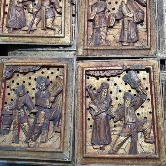 木***风香榧木老木雕花版四片