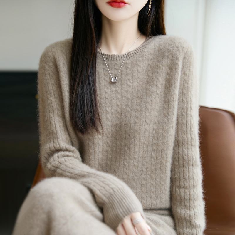 气质出众~2025秋季新款圆领麻花长袖羊毛衫女毛衣气质百搭