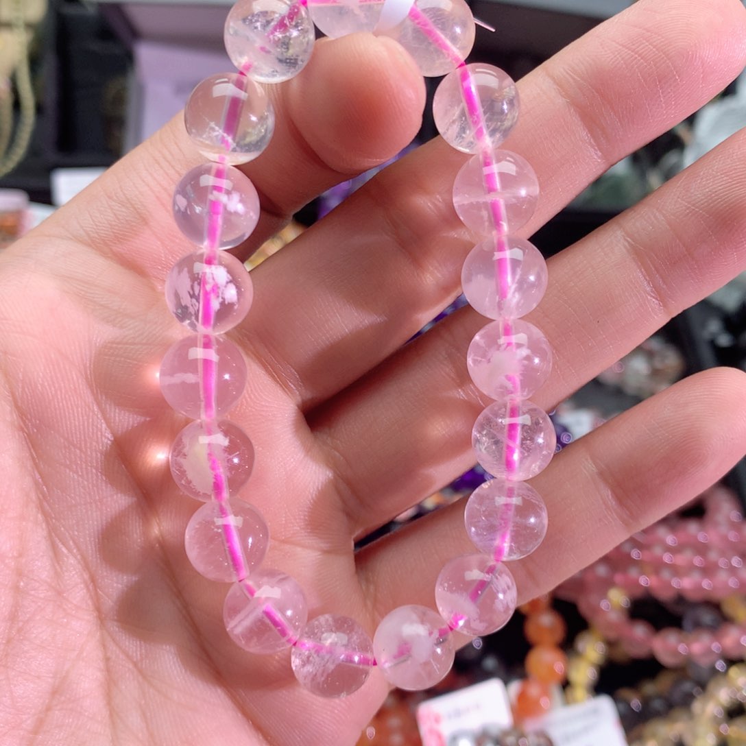 水晶手串未镶嵌粉雪花幽灵10+