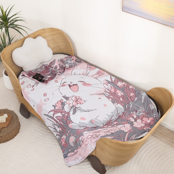 【粉色兔子120×150cm泡芙被】～多层纱布棉泡芙被多功能两面透气