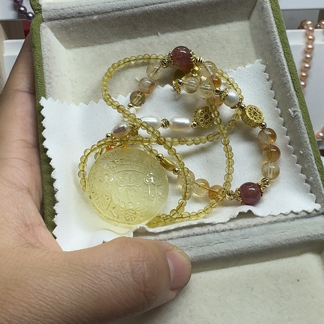 淡水珍珠颈饰银S925镶嵌扎基拉姆牌吊坠