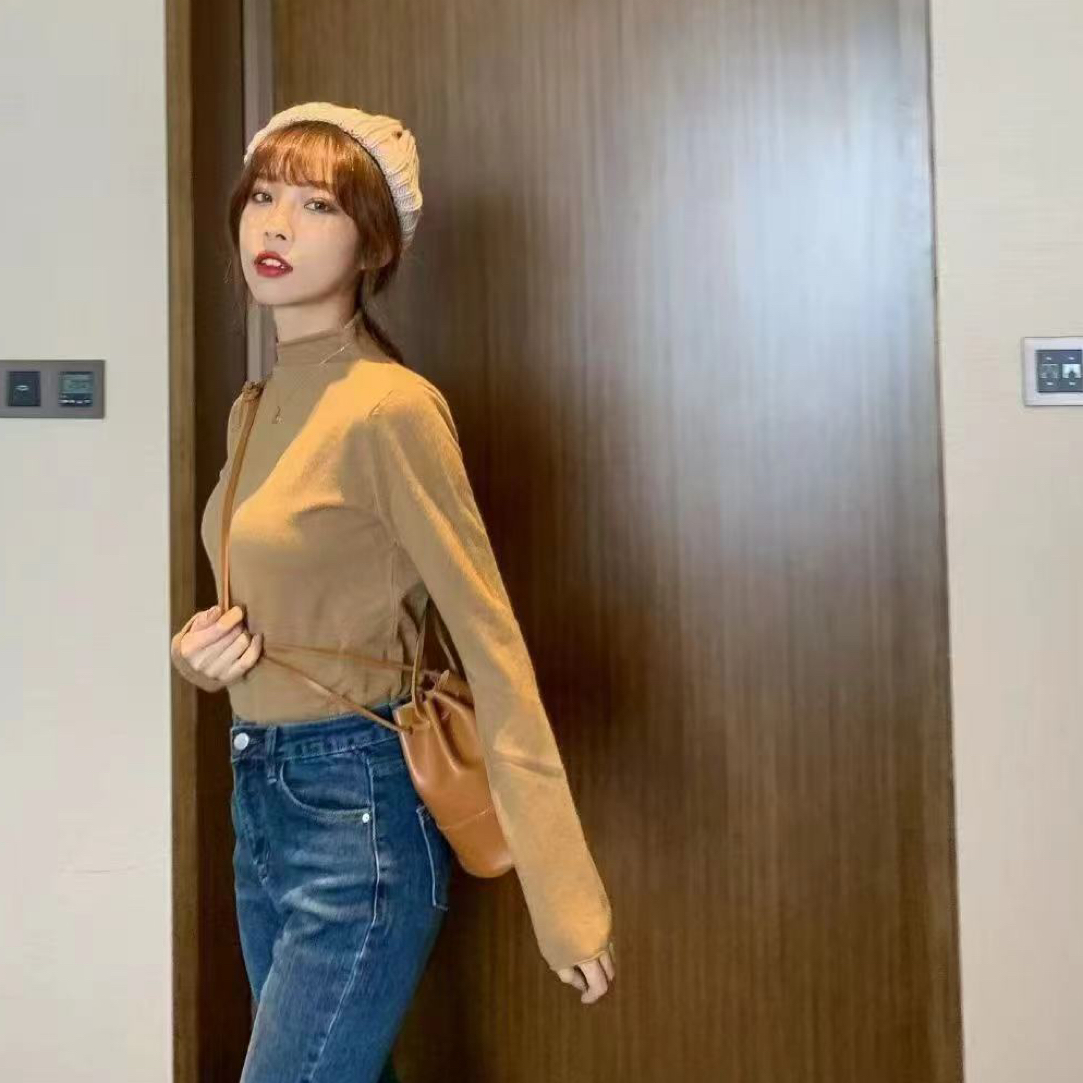 T恤打底衫磨毛长袖修身型百搭轻职风韩版染色女