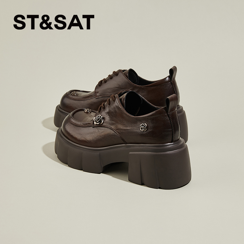 星期六松糕厚底乐福鞋女春时尚小皮鞋2025年新款粗跟圆头深口单鞋