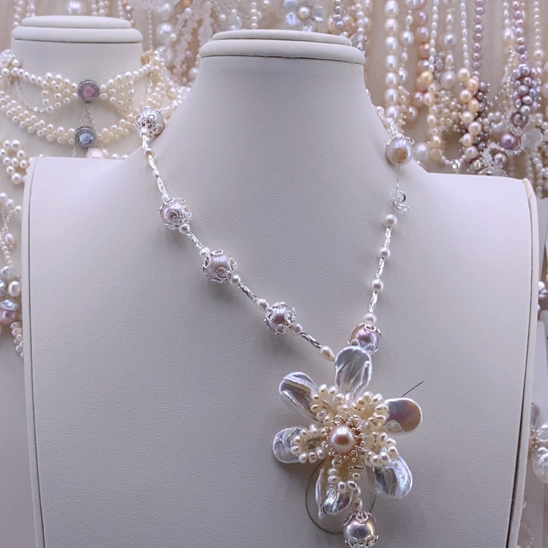 耳饰银S925镶嵌淡水珍珠项链