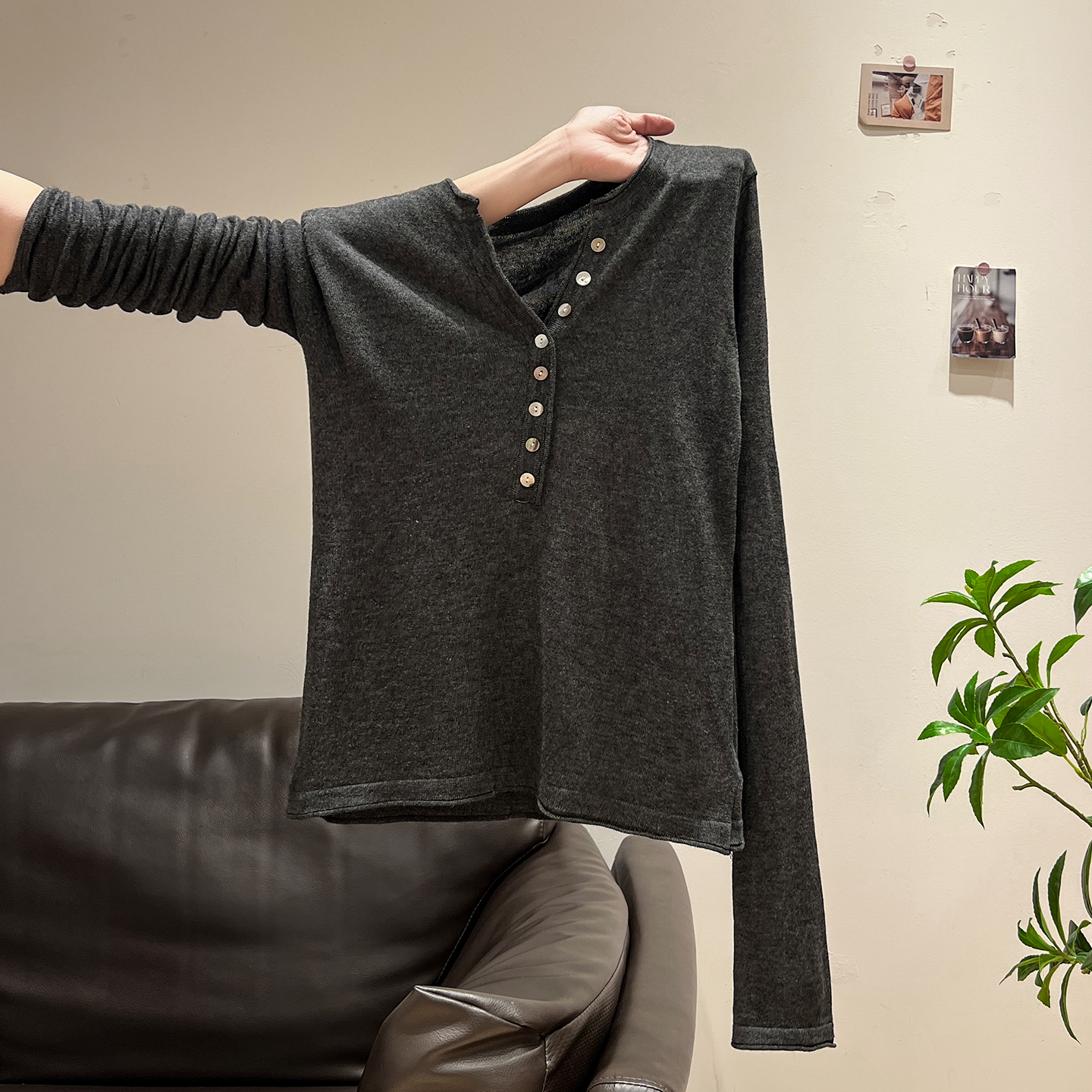 【现货】韩系chic穿搭半开圆领长袖针织衫女2025秋新款修身显瘦上衣