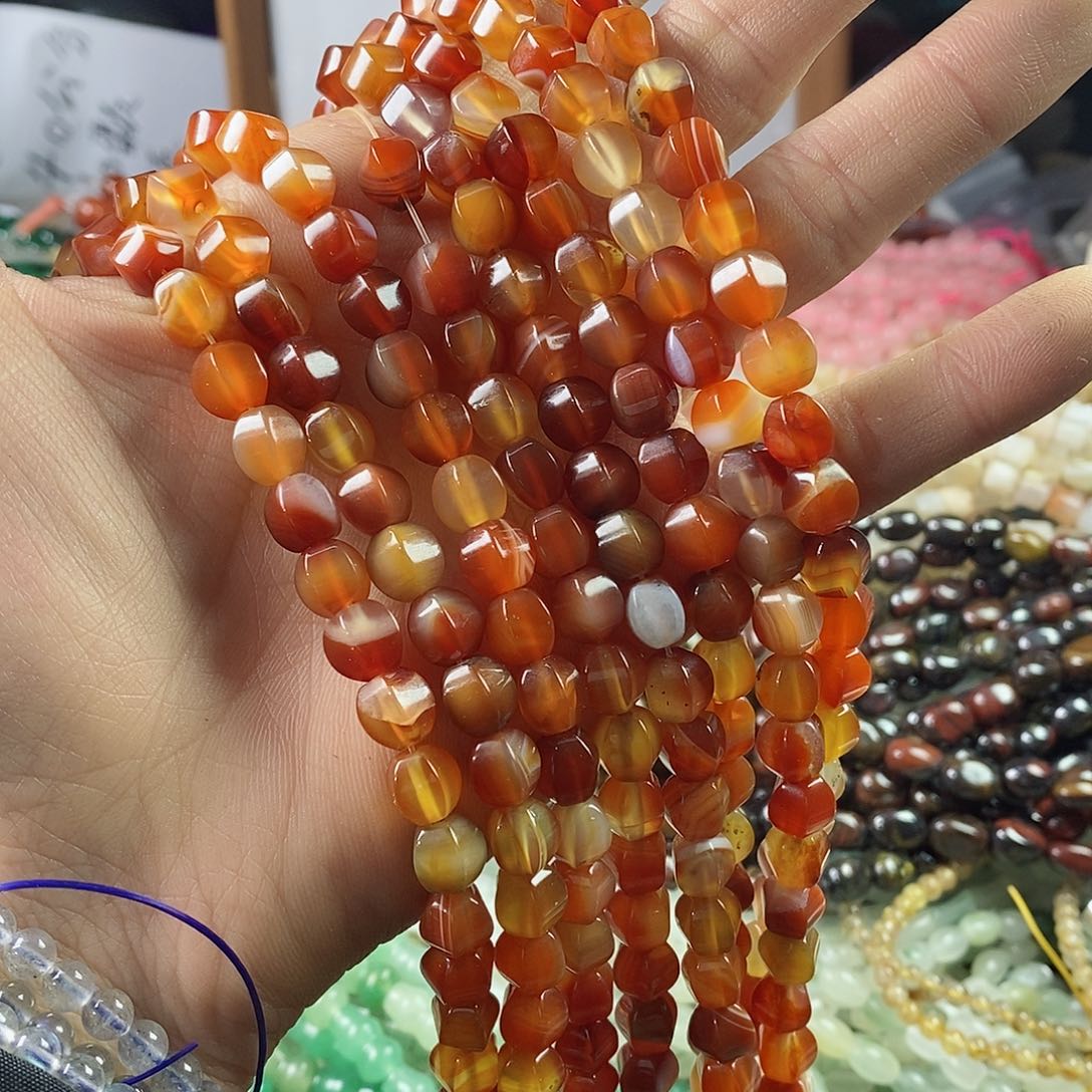 玛瑙/玉髓珠宝半成品合金一条天然8×8红玛瑙灯笼珠