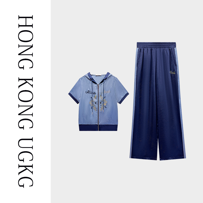 UGKG运动套装女夏季宽松显瘦休闲卫衣阔腿裤两件套73252ZH198