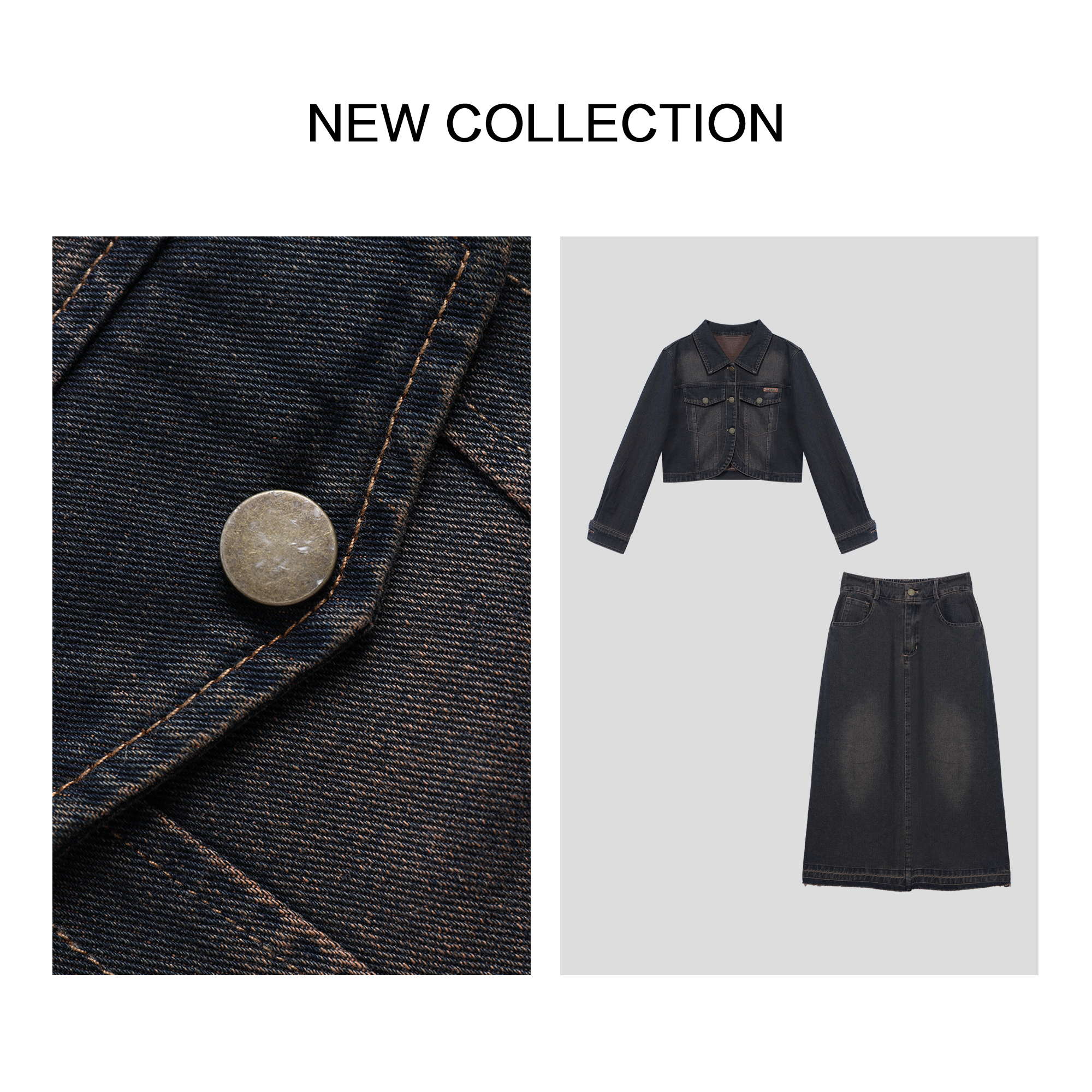 【龙哥专属】D1F36281B 女士春季复古风高腰牛仔A字半身裙套