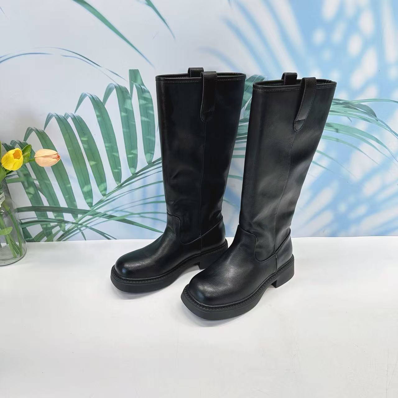 小强家女鞋  粗跟百搭圆头女靴（C485-71-2）（6633-95043159-311）