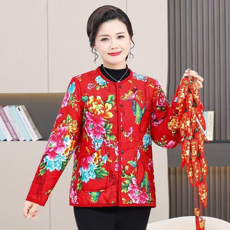2025加厚女短款棉衣棉服印花加绒女士外套棉袄女装上衣唐装秋冬