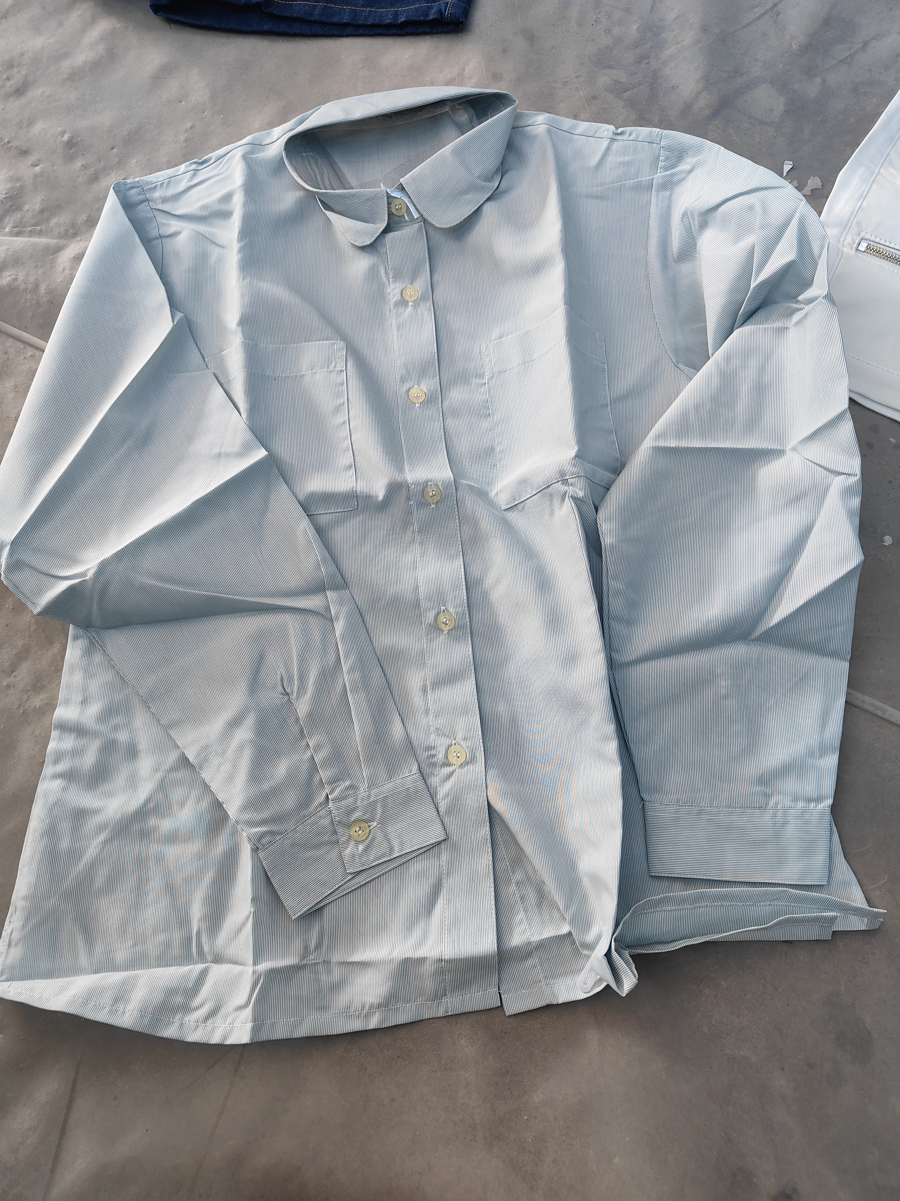 女士牛仔韩版休闲复古长袖百搭翻领时尚夏季蓝色衬衣衬衫日系可爱