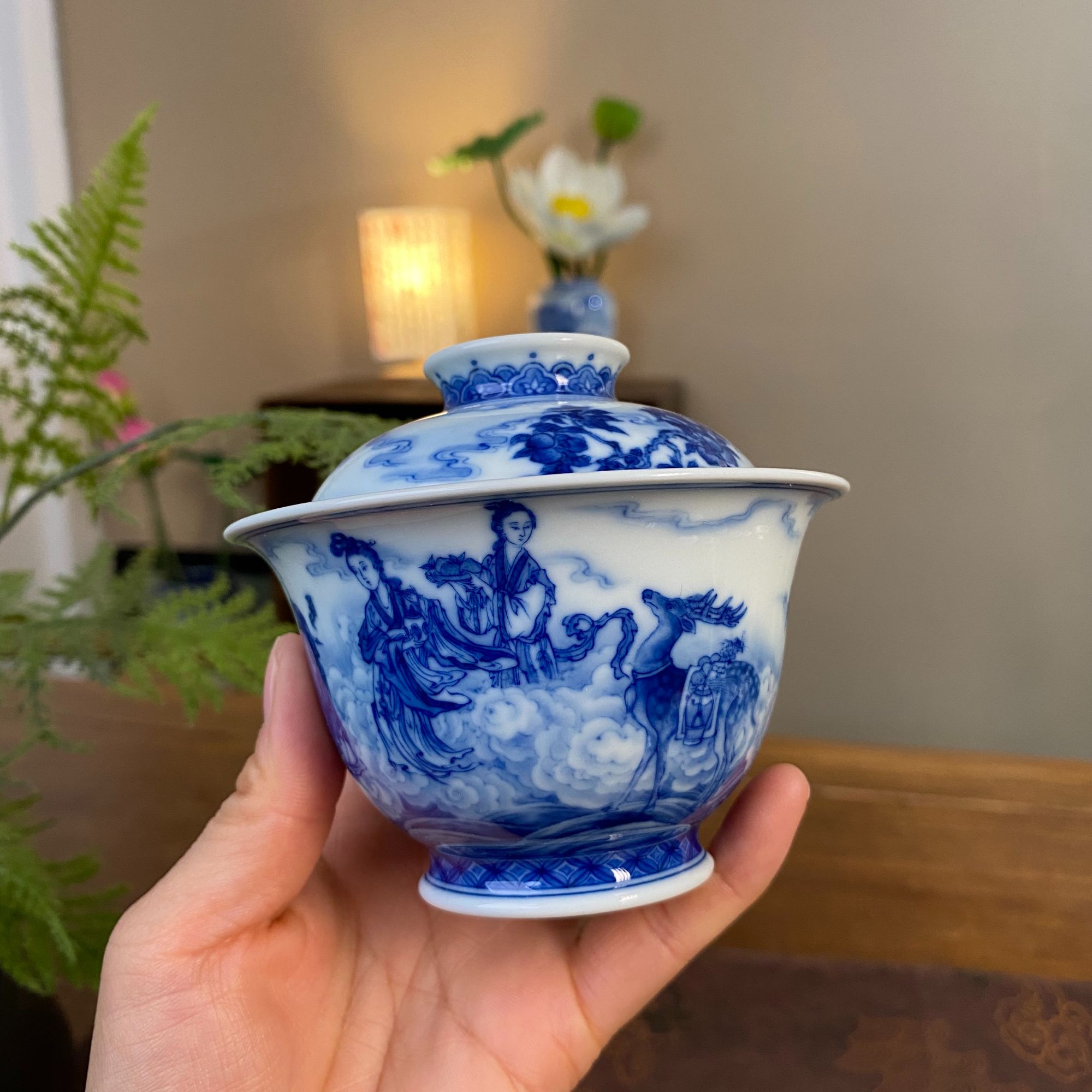 【晓竹窑】精工人物群仙贺寿盖碗 景德镇纯手工手绘茶器茶具