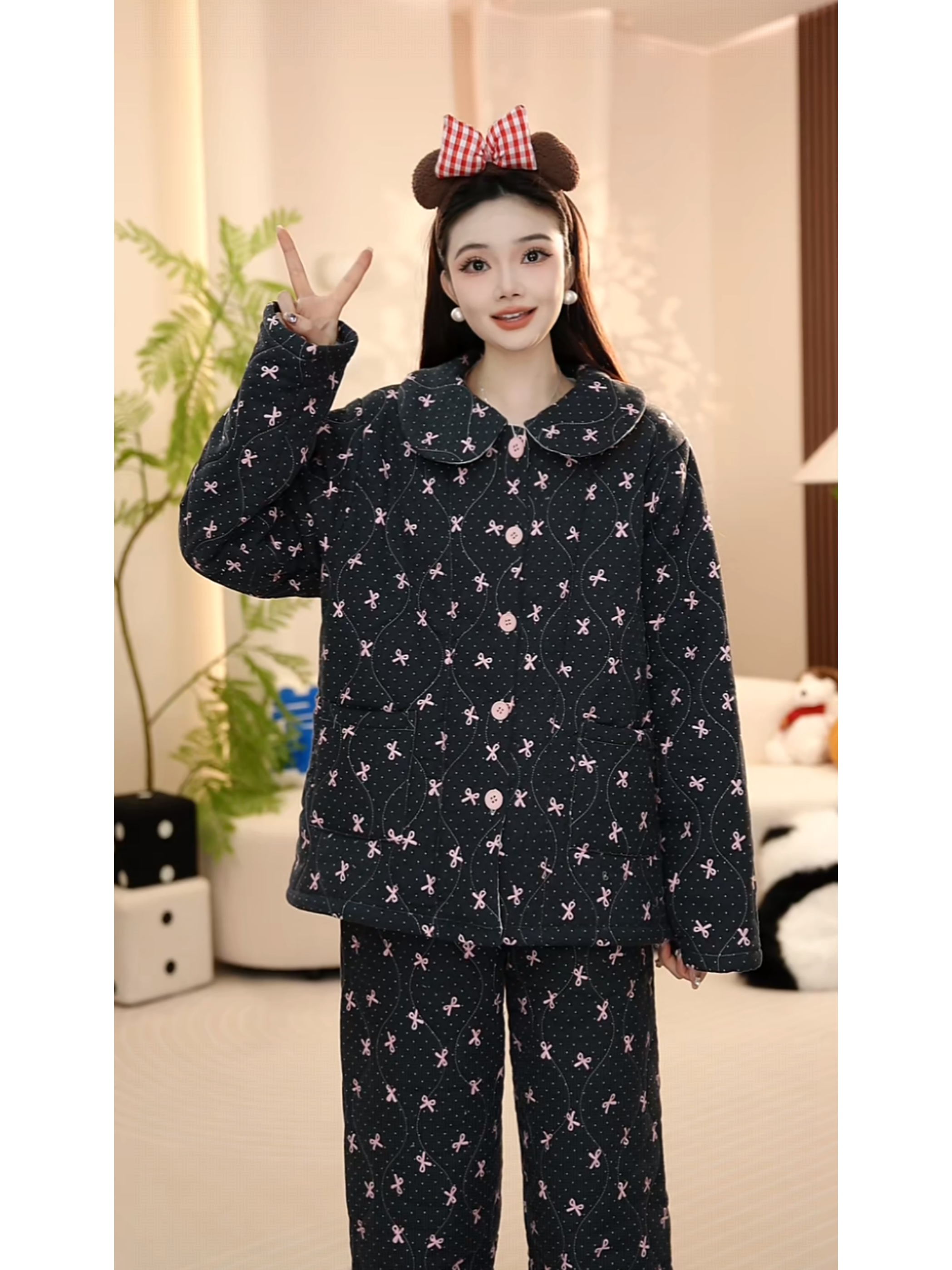 【加厚款】三层夹棉冬季超厚加绒加厚高端保暖家居服睡衣女