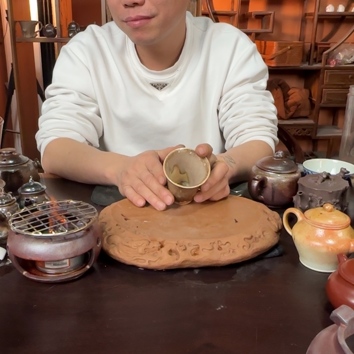 紫砂柴烧白泥杯杯
