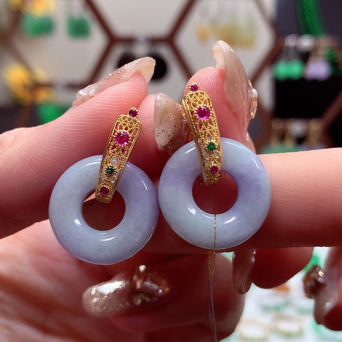 翡翠耳饰银S925镶嵌天然翡翠