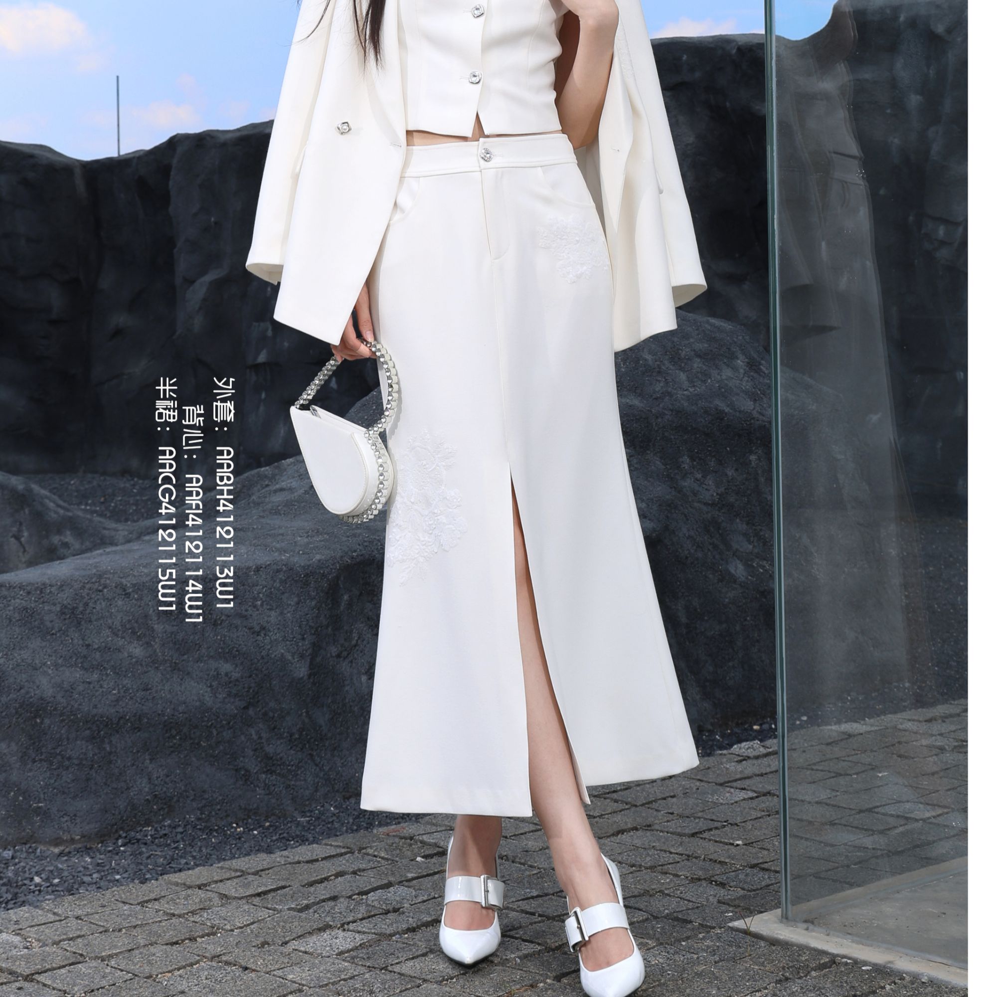 BAISI百丝半裙AACG412115W1白色显瘦包裙气质时尚时尚开叉