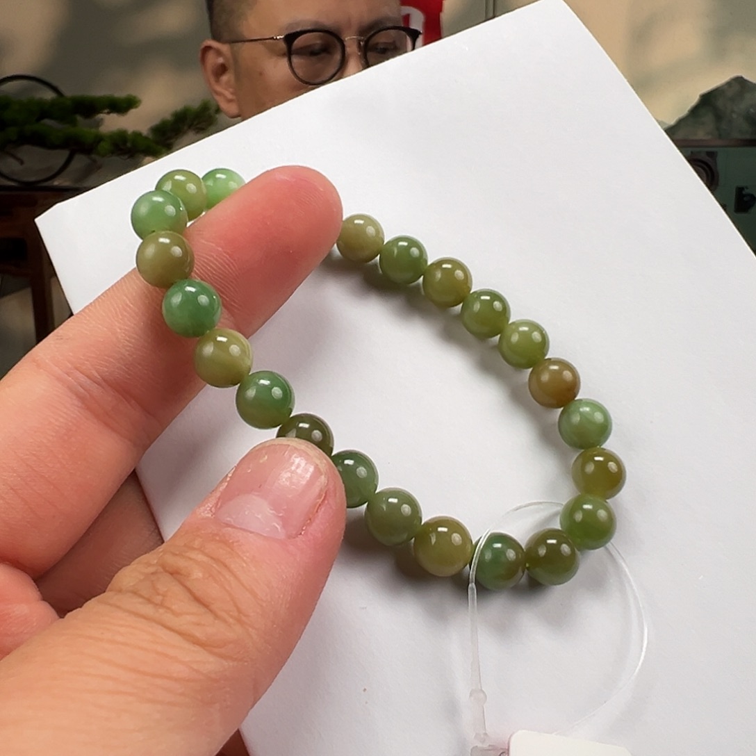 和田玉未镶嵌手链卡8mm黑阳洞