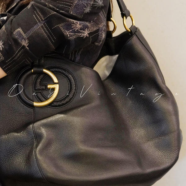 99新 GUCCI/古驰 大吉中古/bz/Gucci黑金双G logo hobo单肩包
