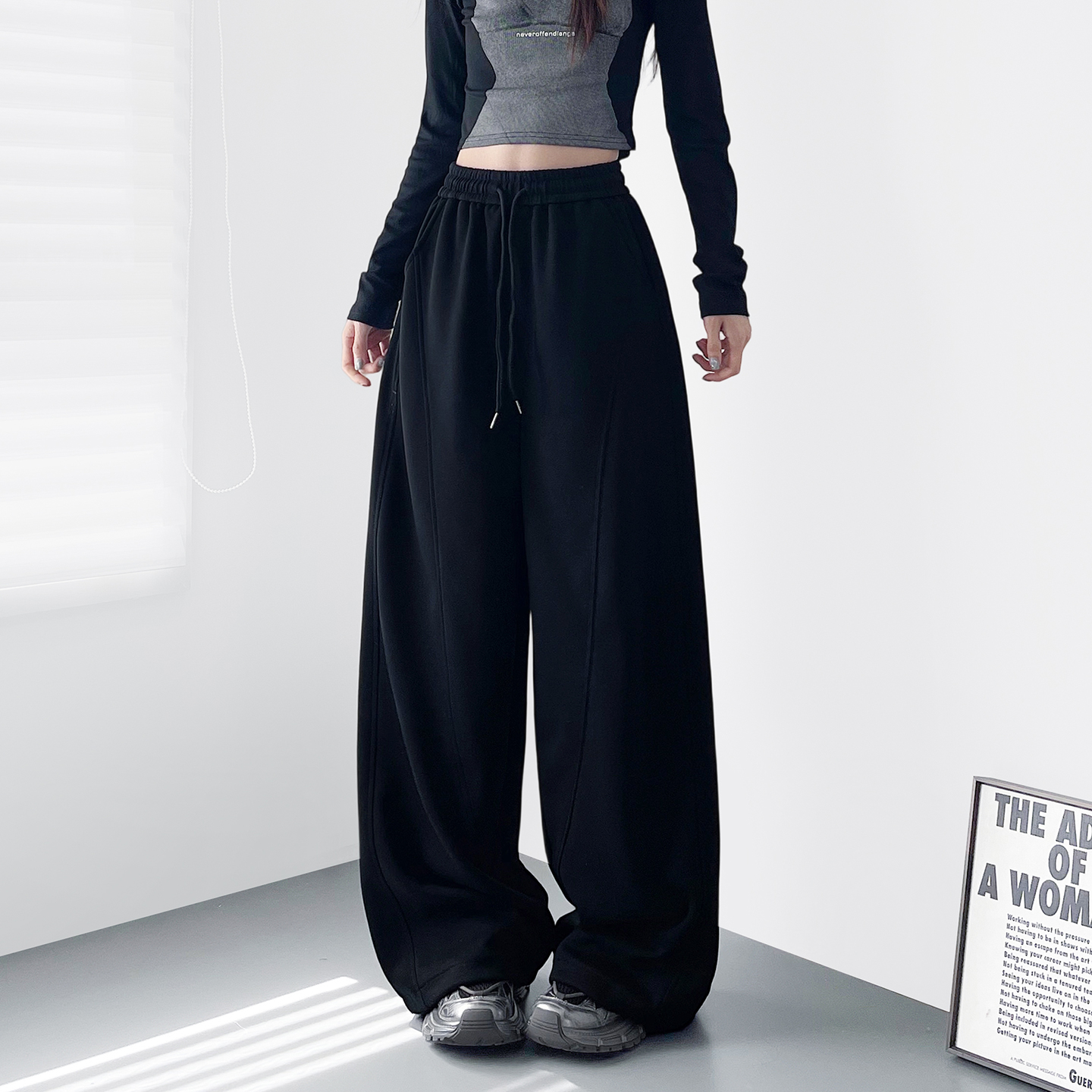 大码奶芙软糯阔腿裤女冬季新款胖mm显瘦200斤梨型身材宽松休闲裤