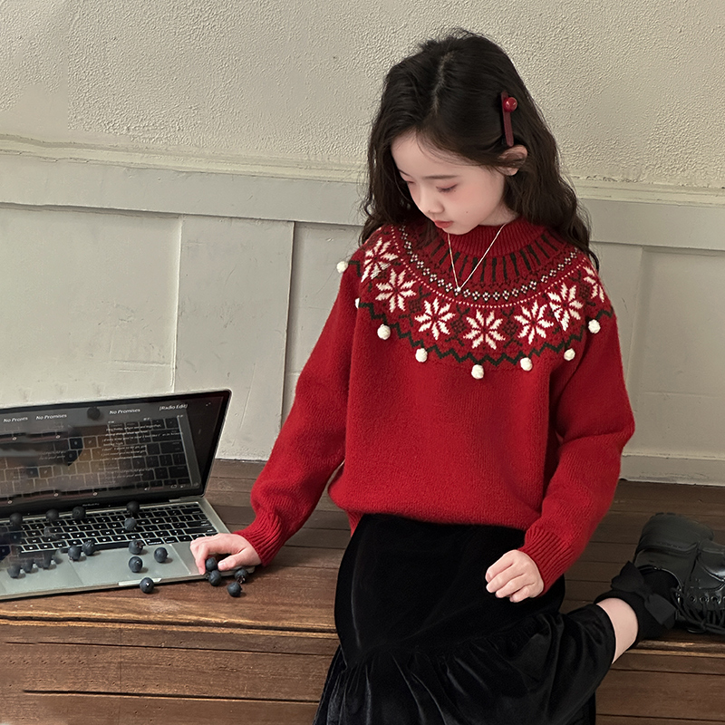 女童加厚时尚常规秋冬动物针织衫套头加绒卡通动漫毛衣长袖新款潮