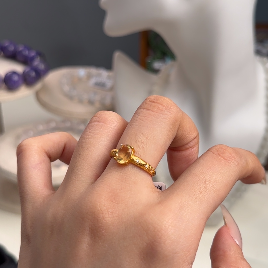 黄晶戒指银S925镶嵌椭圆