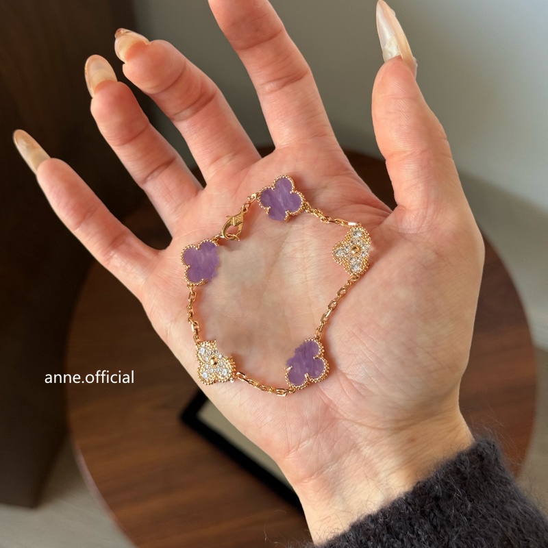 铜合金手链 紫色五花四叶草镶锆拼接精致手链 【S249】