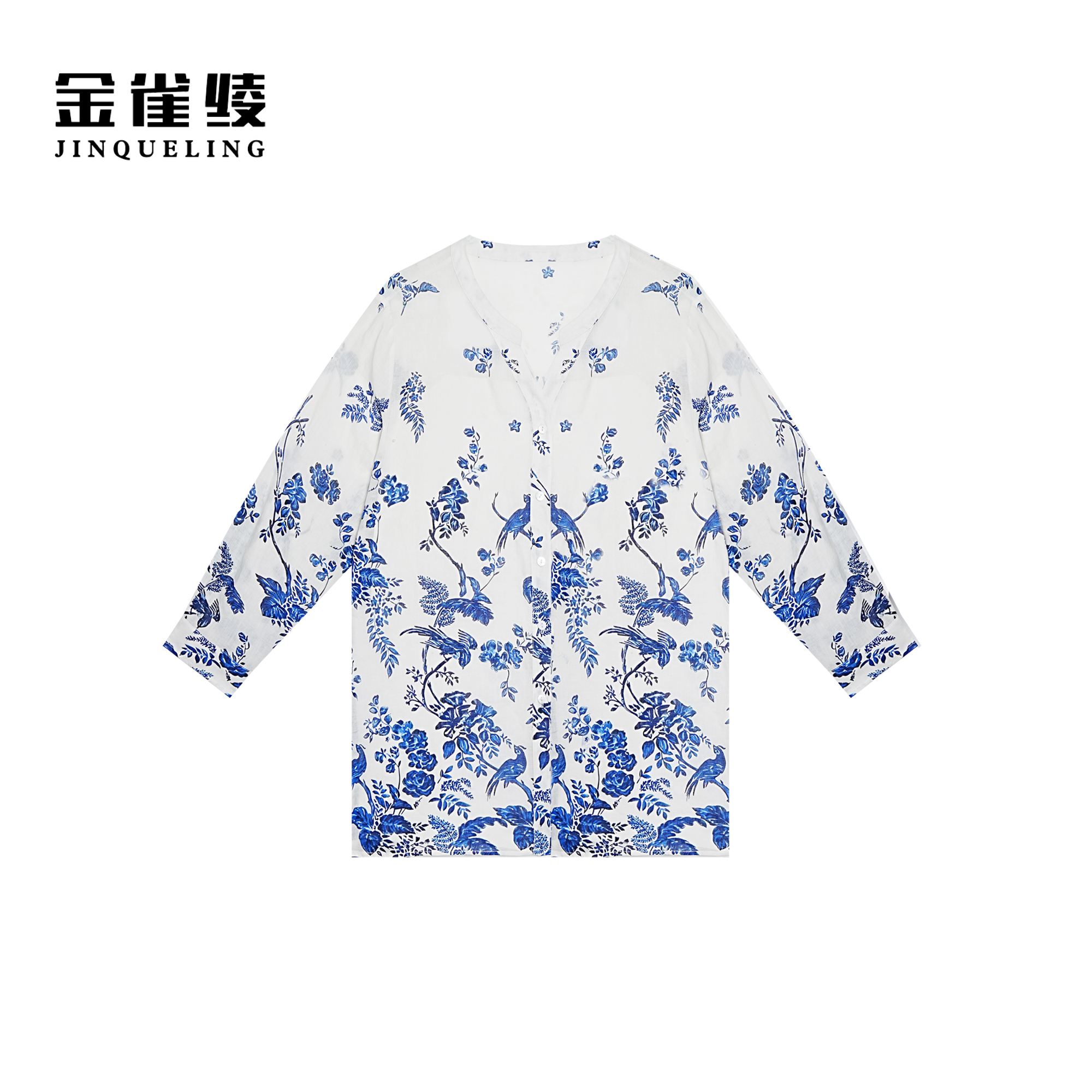 金雀绫【兰凤凰】原创设计休闲印花透气大码女装衬衫SZA1S132