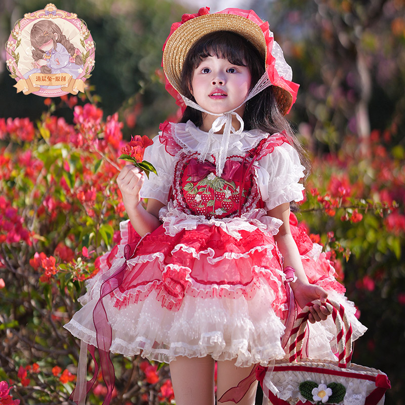清晨兔原创设计女童璀璨草莓连衣裙子