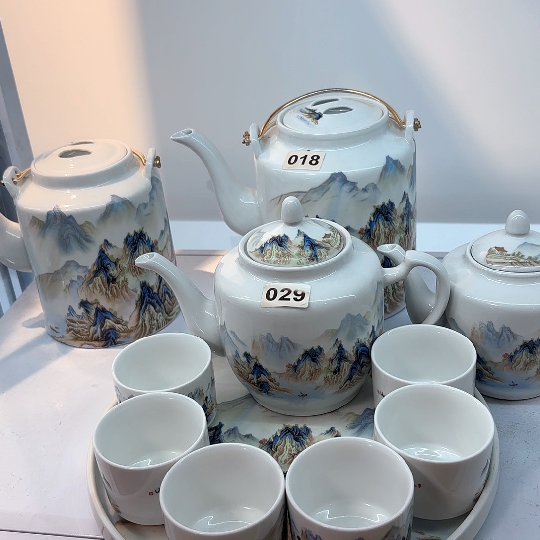 壶陶瓷千里江山图侧把壶➕六个杯子➕茶盘