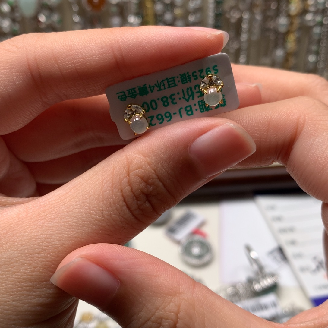 翡翠银S925镶嵌戒指耳钉