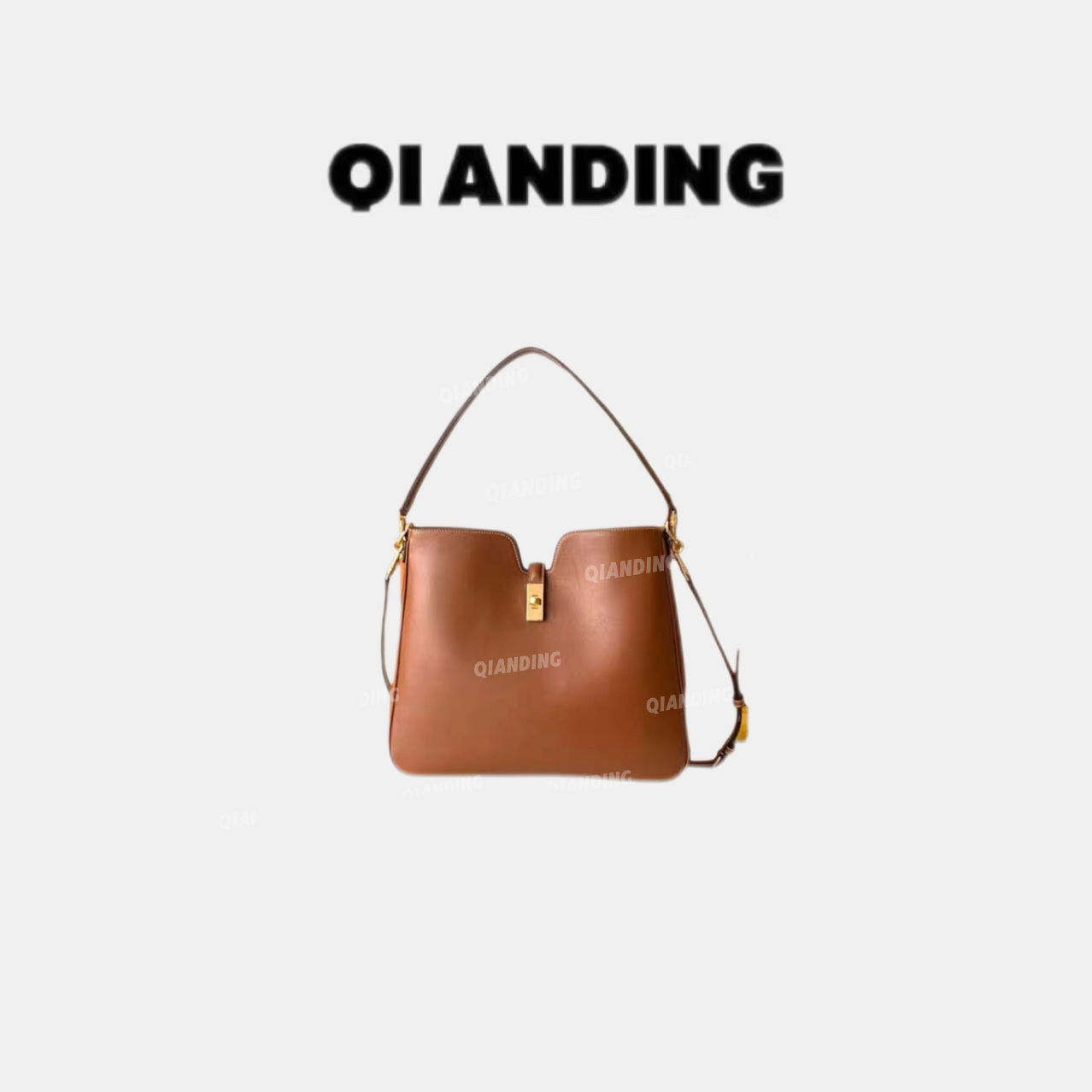 【QIANDING】2025新款真皮下包通勤水桶包单肩斜挎包25898