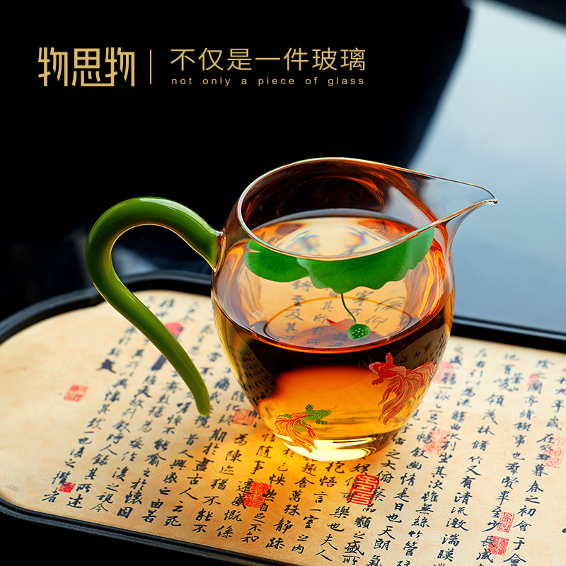 物思物•国色天香公道杯•高硼硅玻璃•特色把手•手工贴花