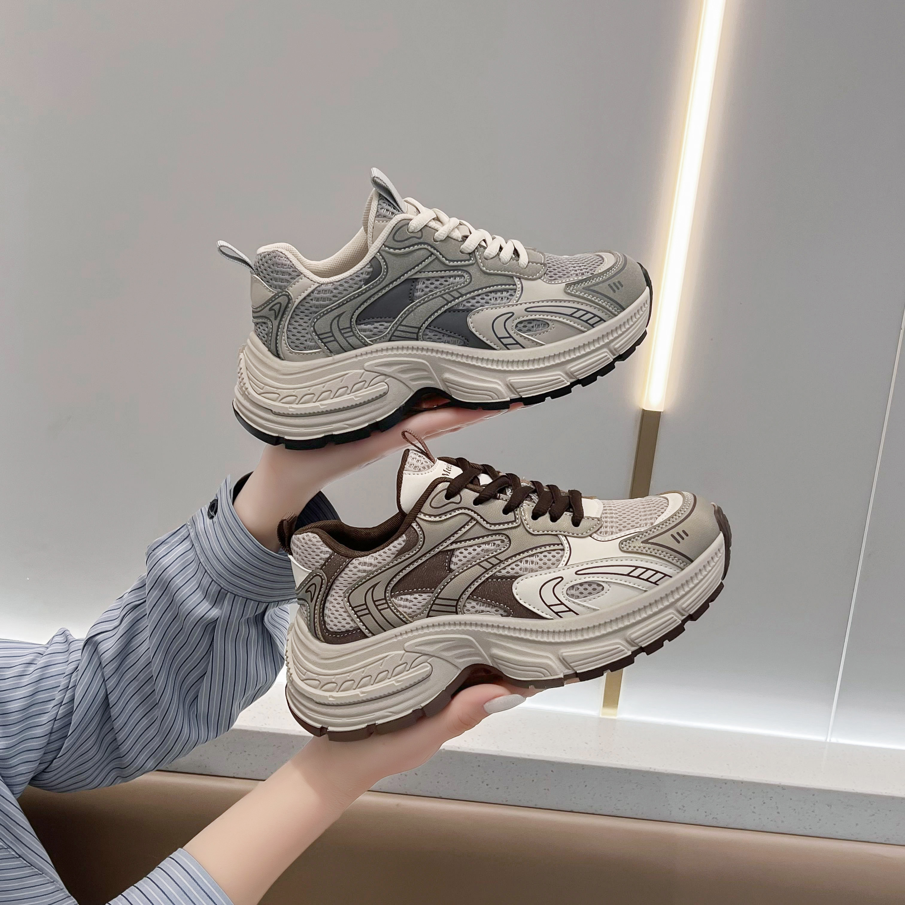 617新款女鞋百搭拼色小香风厚底老爹鞋休闲鞋