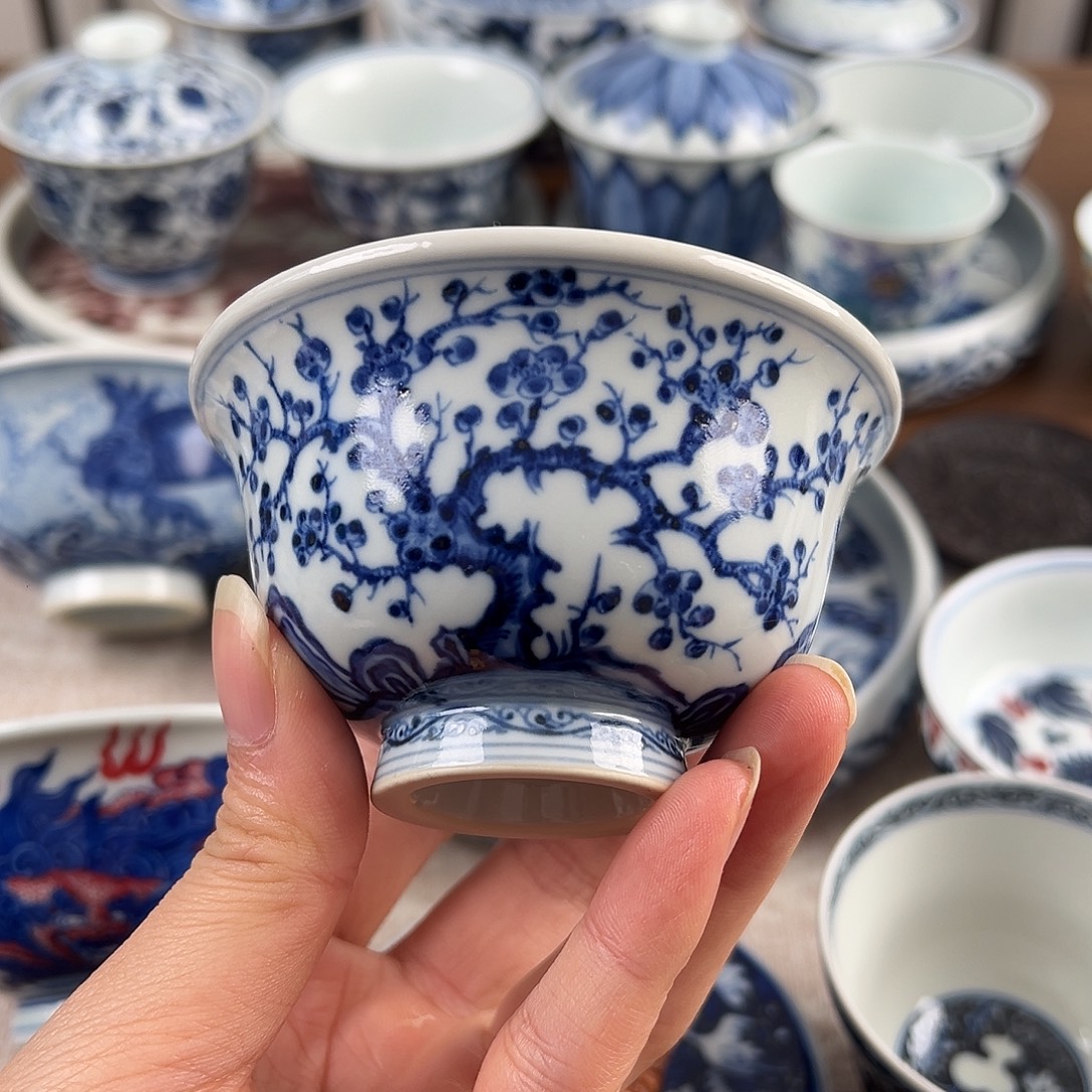 青花细工松竹梅手工手绘