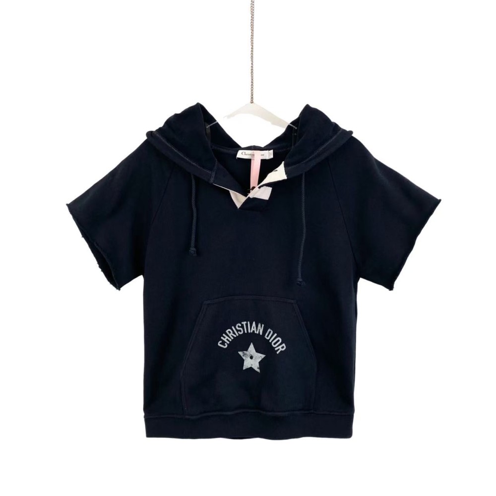 99新 DIOR/迪奥 AA2579  棉 24ss字母logo印花短袖帽衫 42码 