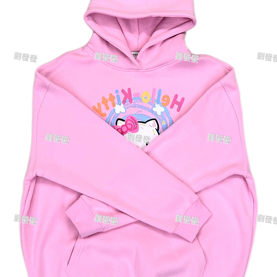 劉發發-K044【2025SS新款Kitty猫粉色连帽卫衣】休闲时尚宽松加绒