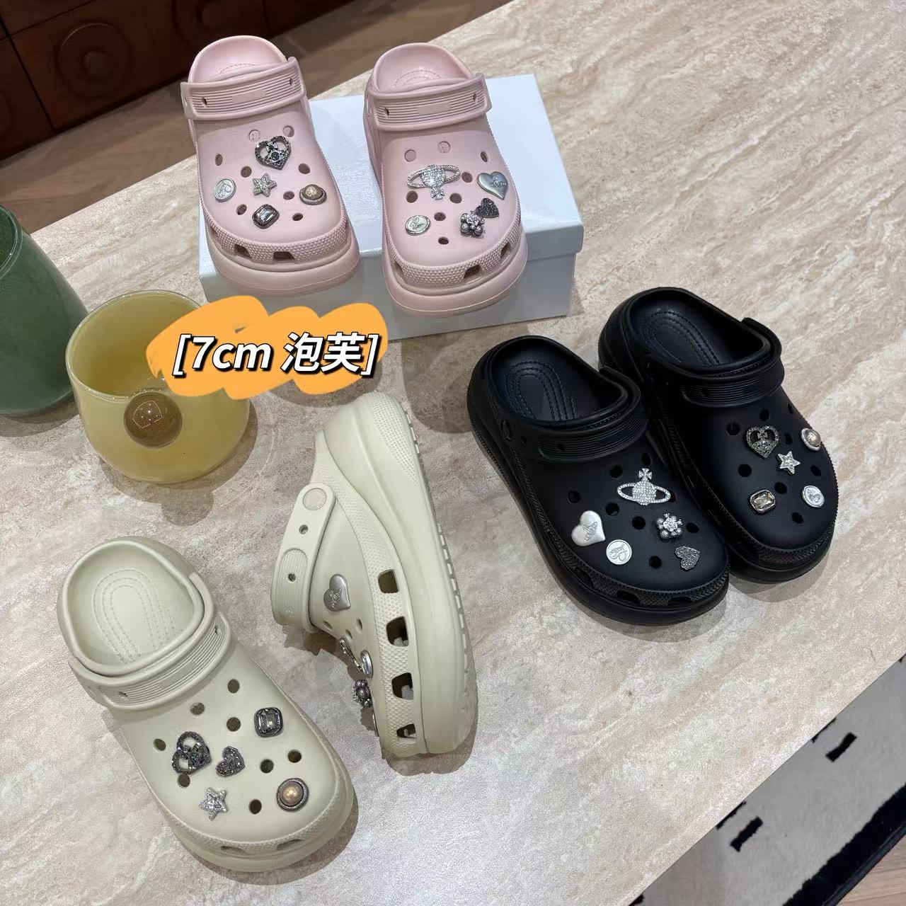 【大老板专属】【泡芙跟高7cm】卡家女鞋洞洞鞋时尚厚底包头夏季休闲