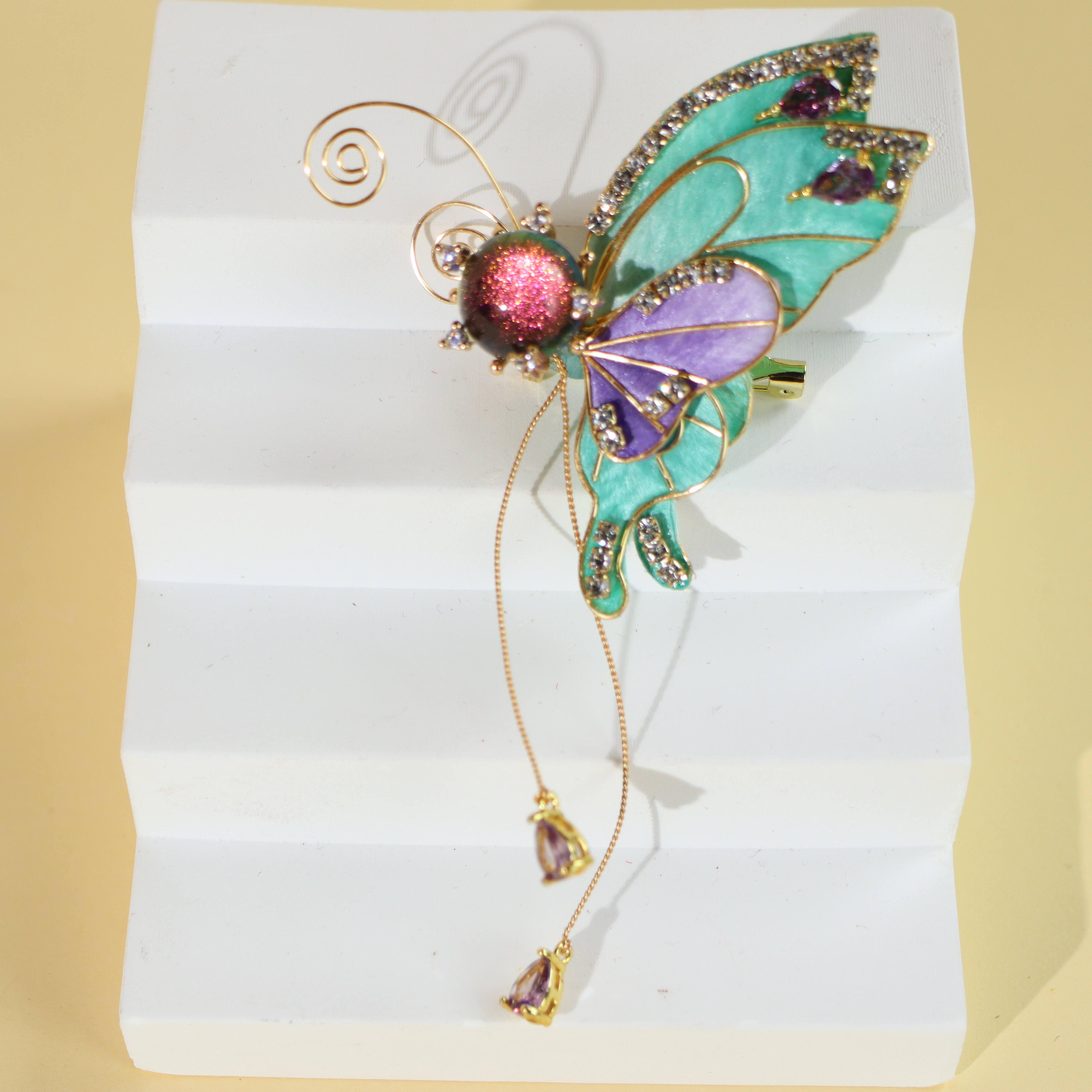 非遗绒花纯手工沧浪色蝴蝶胸针