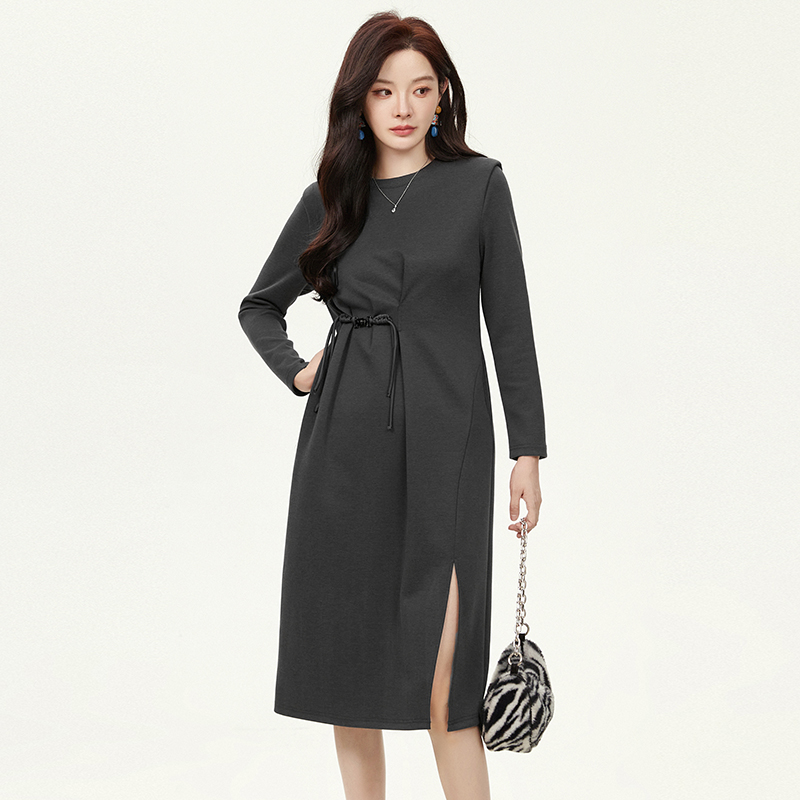 B504简约风中长裙微弹长袖裙子连衣裙女53ZK0A0010