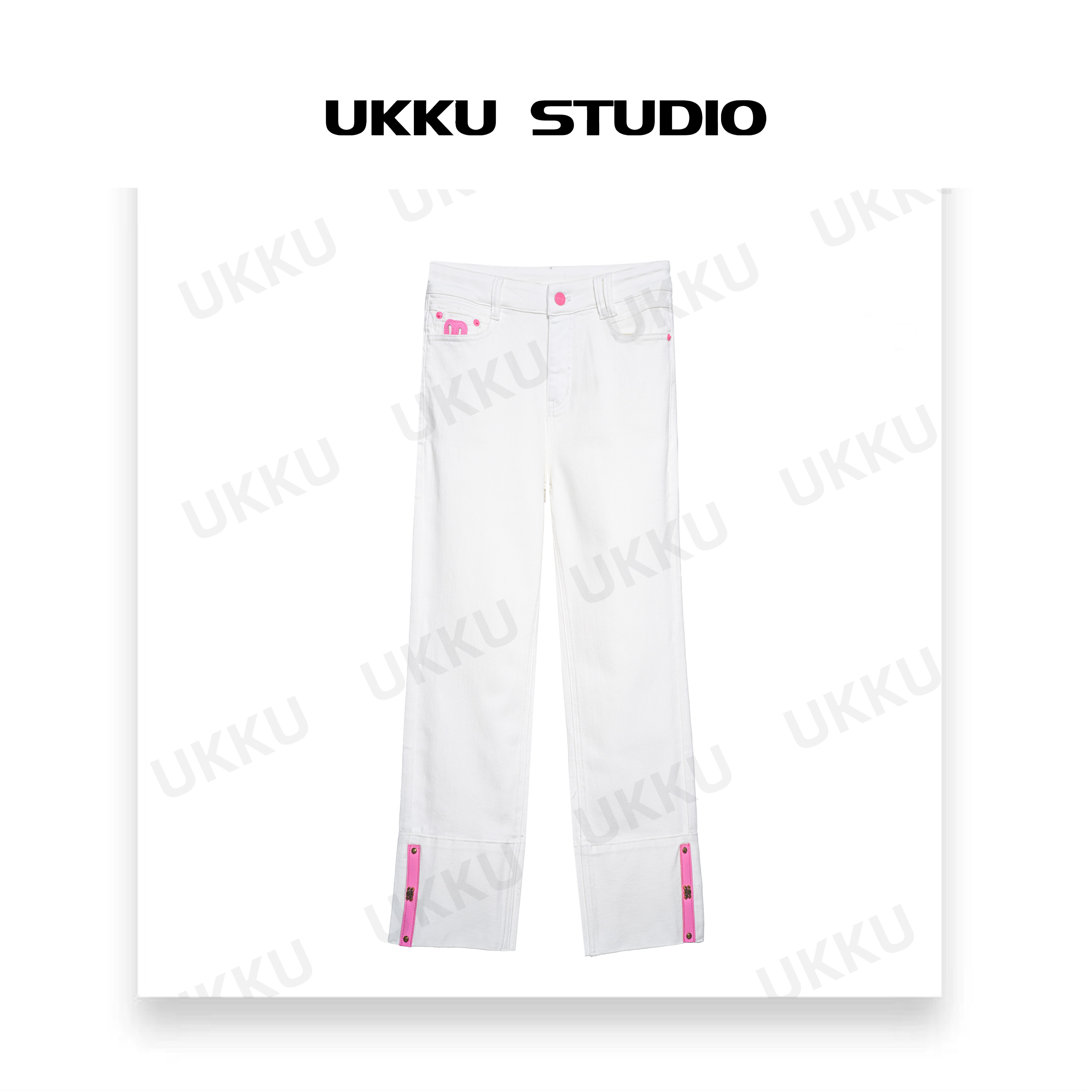 思思【UKKUSKUDIO】春夏轻奢时尚百搭重工设计师直筒牛仔裤511922