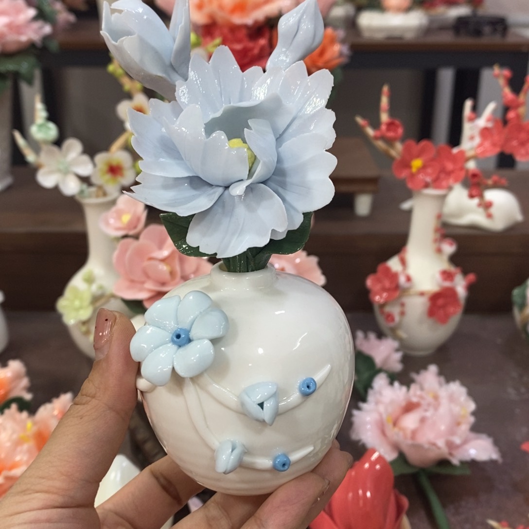 摆件陶瓷手工花摆件