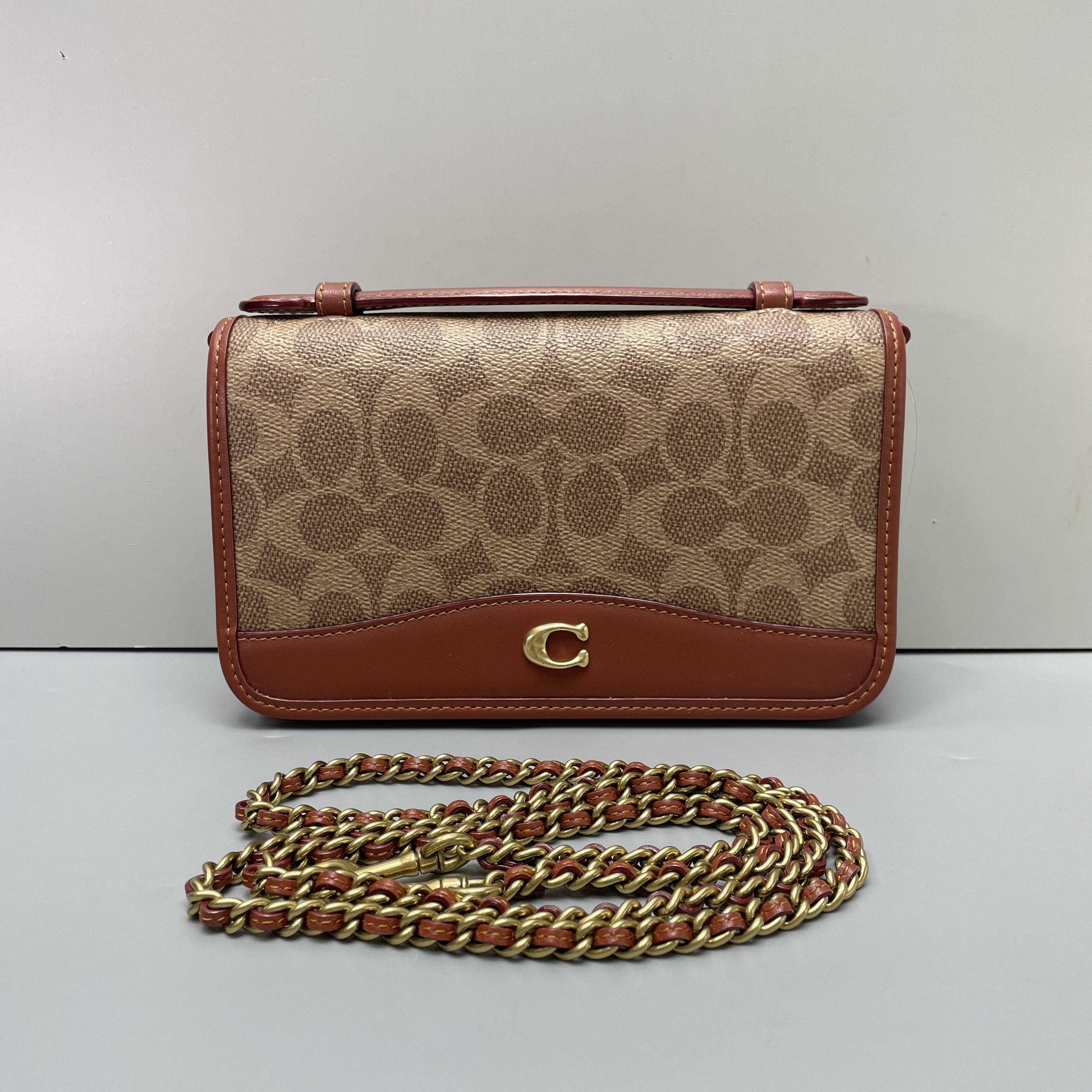 95新 COACH/蔻驰 小林/bea20红棕老花手提斜挎包20*12*6cmB080606