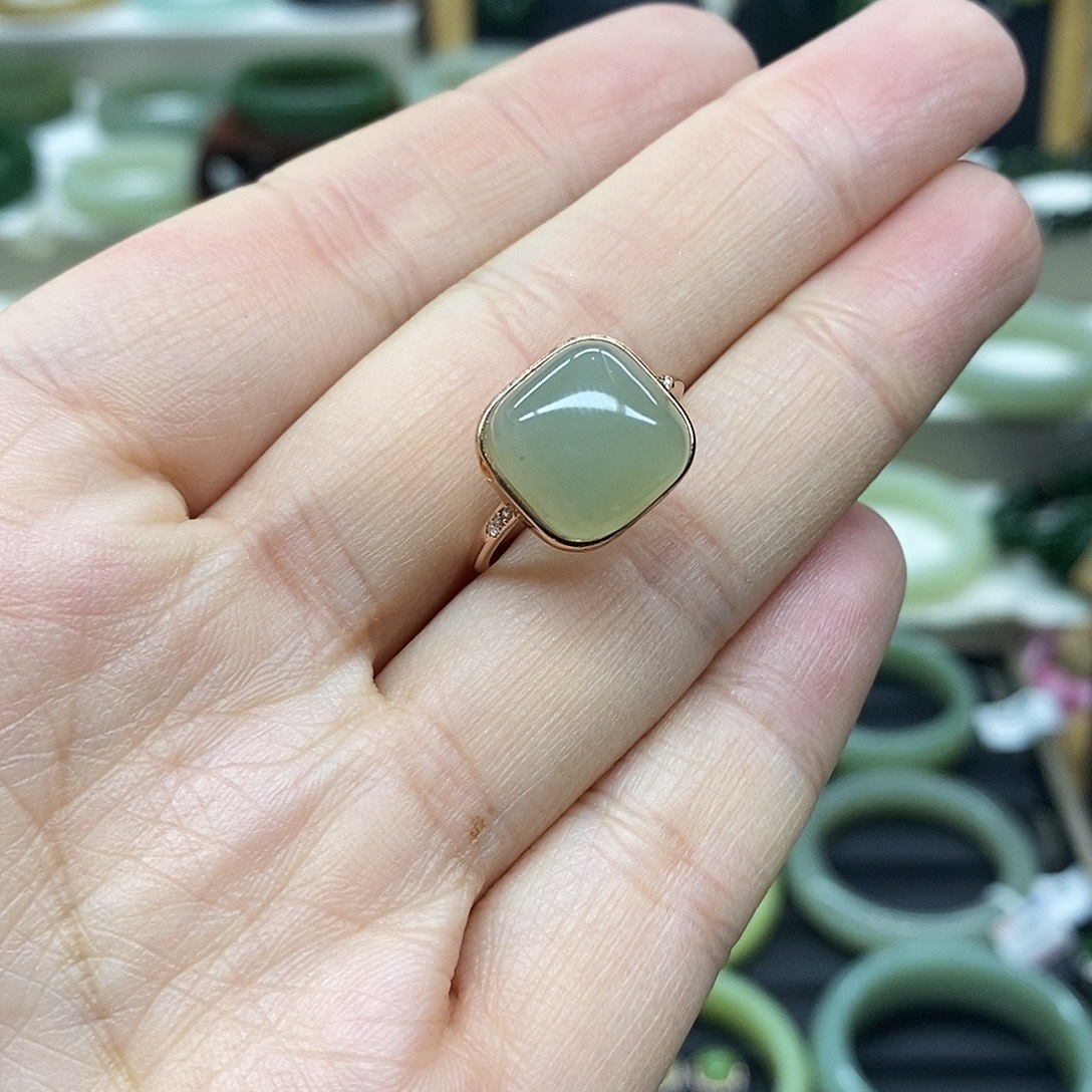 和田玉银S925镶嵌戒指