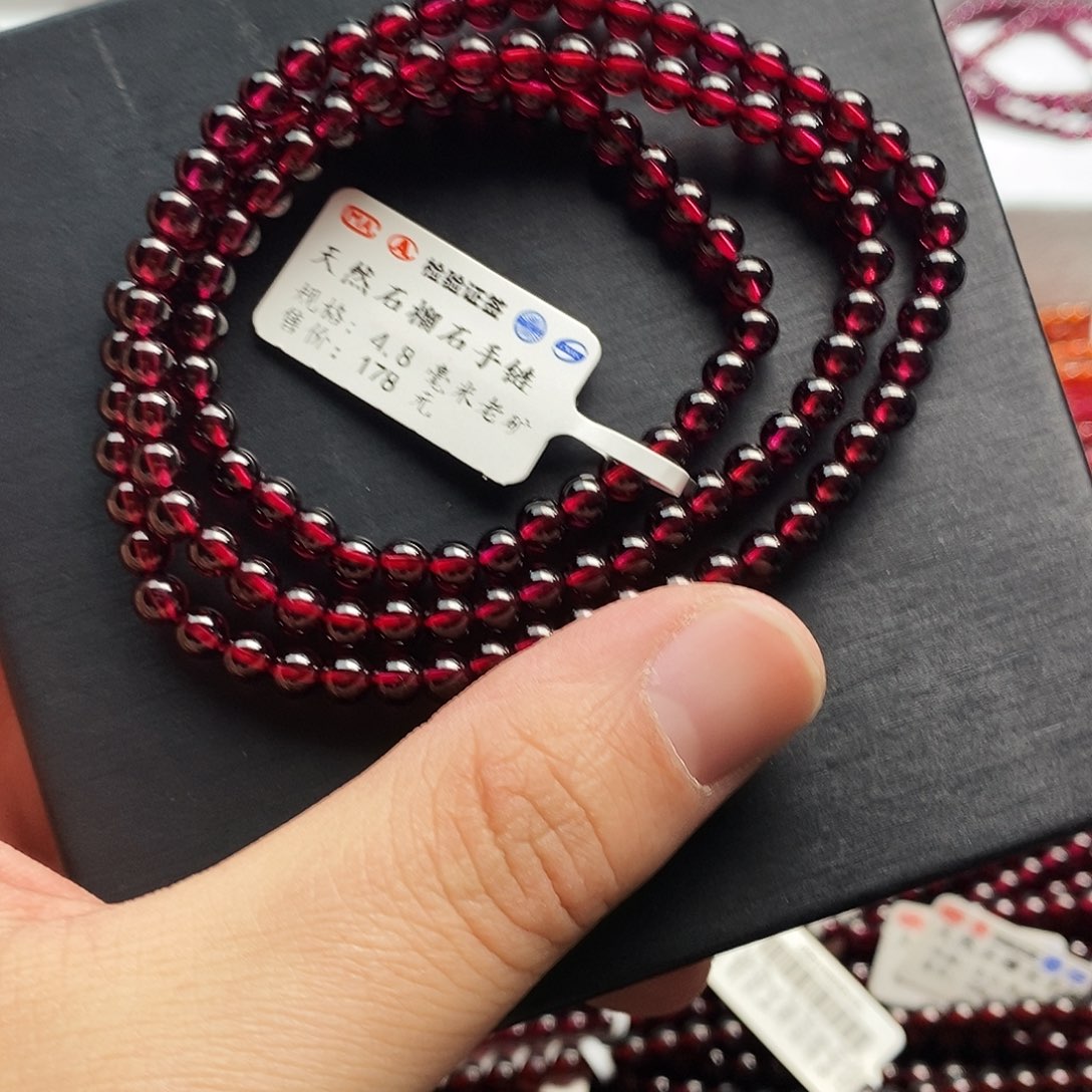 石榴石手链未镶嵌4.8mm老矿酒红精品9A