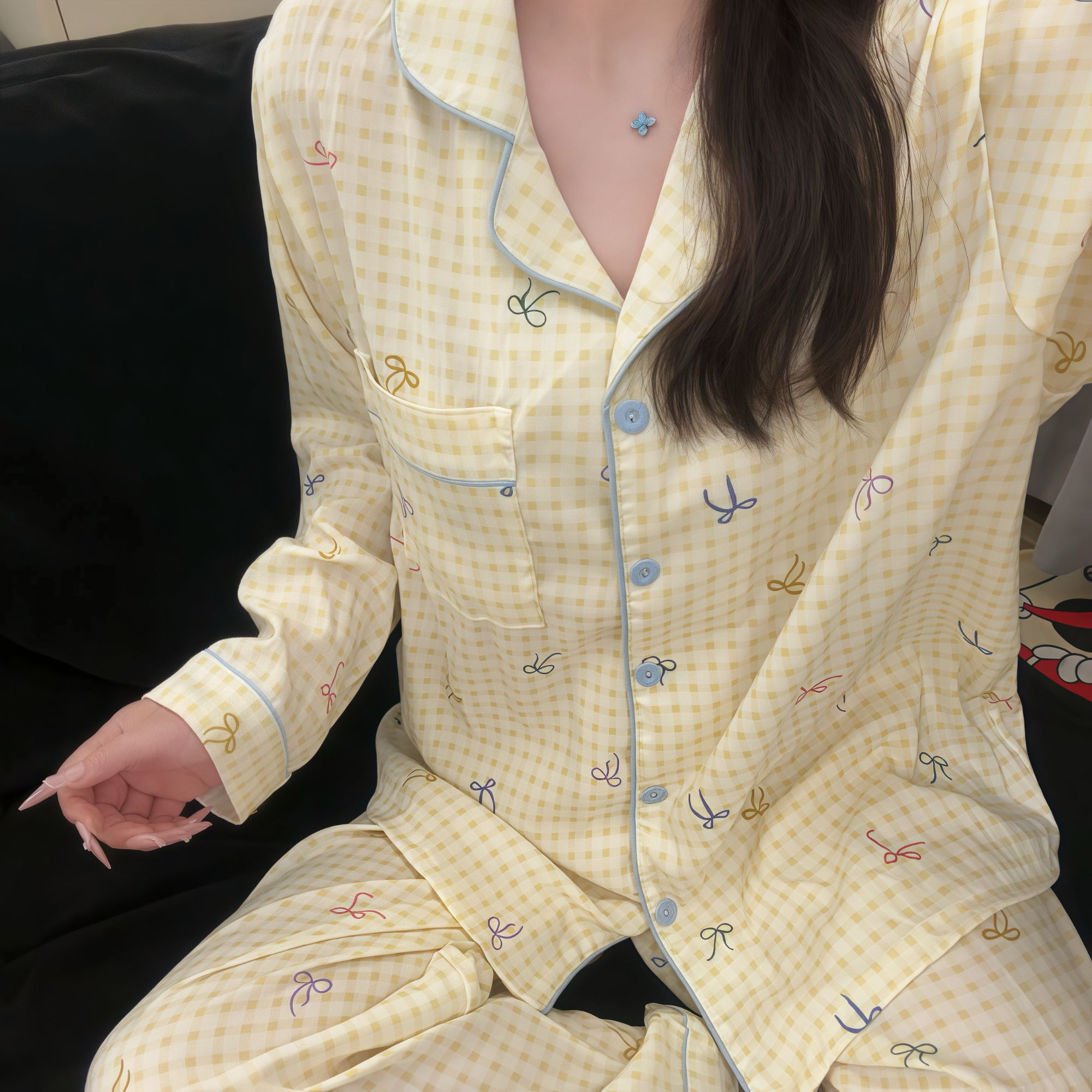 200斤胖妹大码睡衣春秋长袖长裤套装可爱甜美学生胖mm宽松家居服