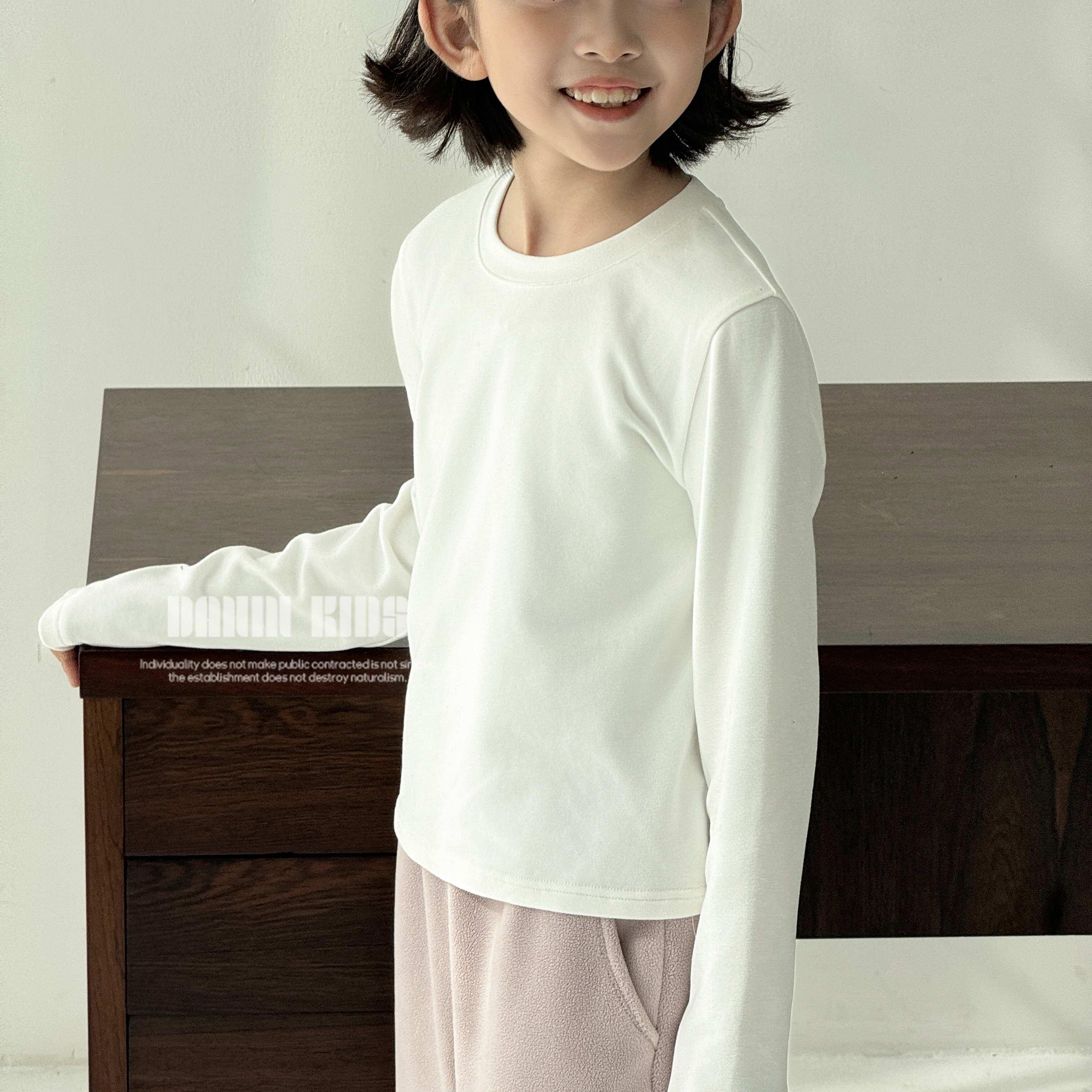 【嗒囜】女童秋冬季韩版时尚百搭套头磨毛长袖T恤儿童休闲白色上衣