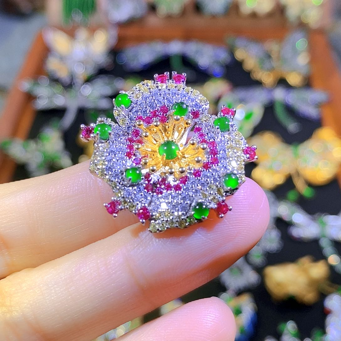 吊坠(不含链)银S925镶嵌翡翠