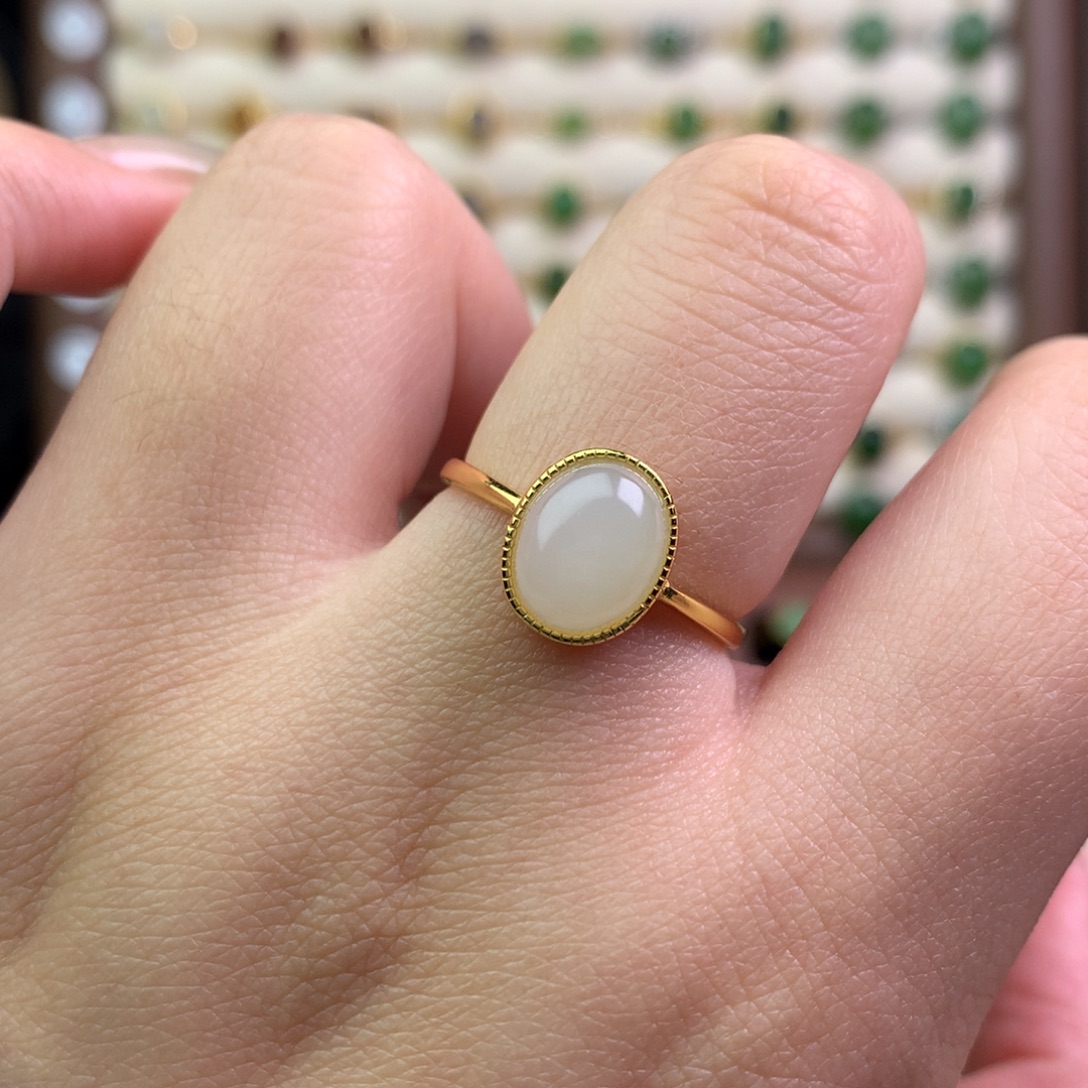 和田玉银S925镶嵌戒指