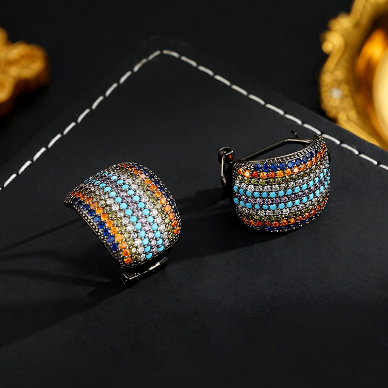 铜合金耳饰 HL299【TITI专属】半面妆彩色满锆重工镶嵌时尚风耳饰